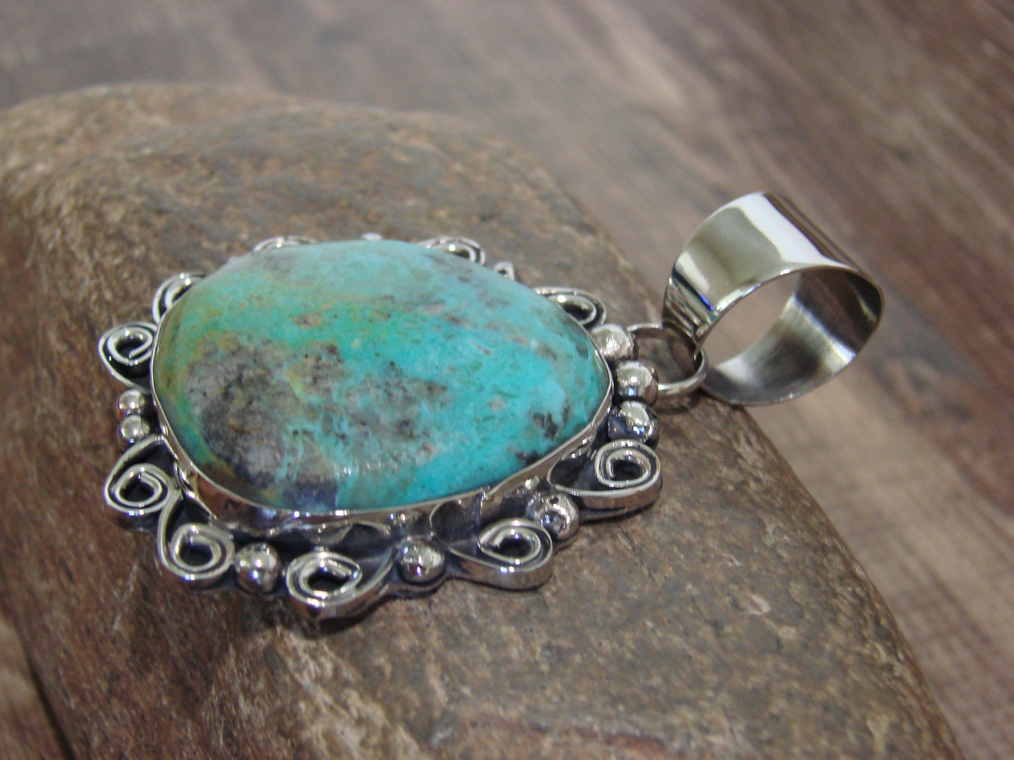 Native American Nickel Silver & Turquoise Pendant - Cleveland