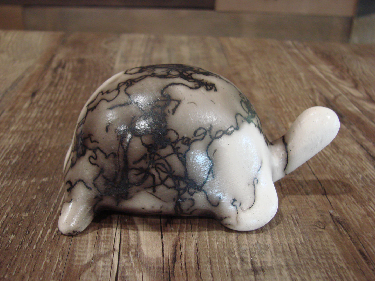 Small Native American Horse Hair Turtle Pottery Sculpture by Vail