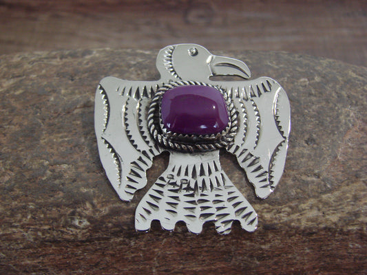 Native American Nickel Silver & Purple Spiny Oyster Thunderbird Pendant - Cleveland