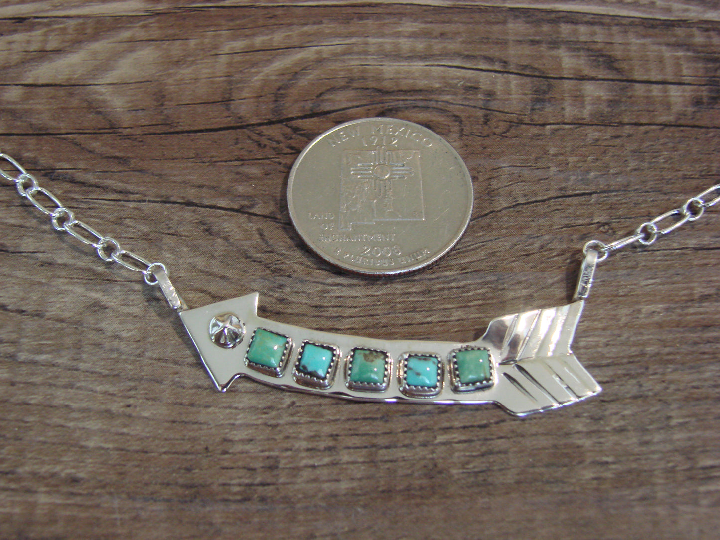 Native American Sterling Silver & Turquoise Arrow Link Necklace by Johnson