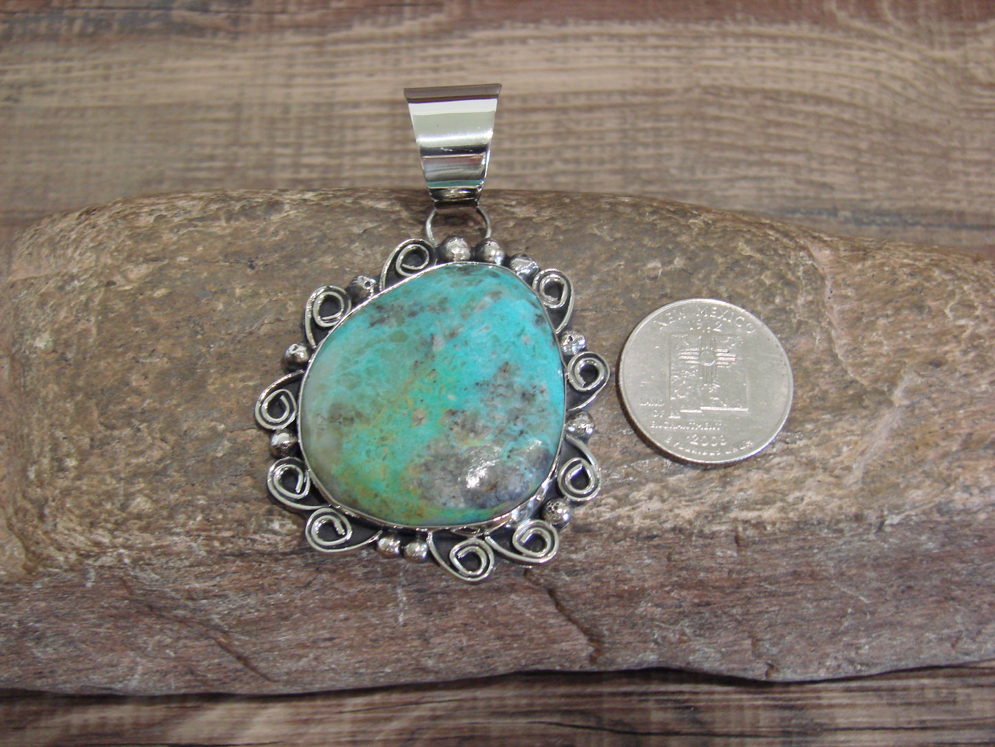 Native American Nickel Silver & Turquoise Pendant - Cleveland