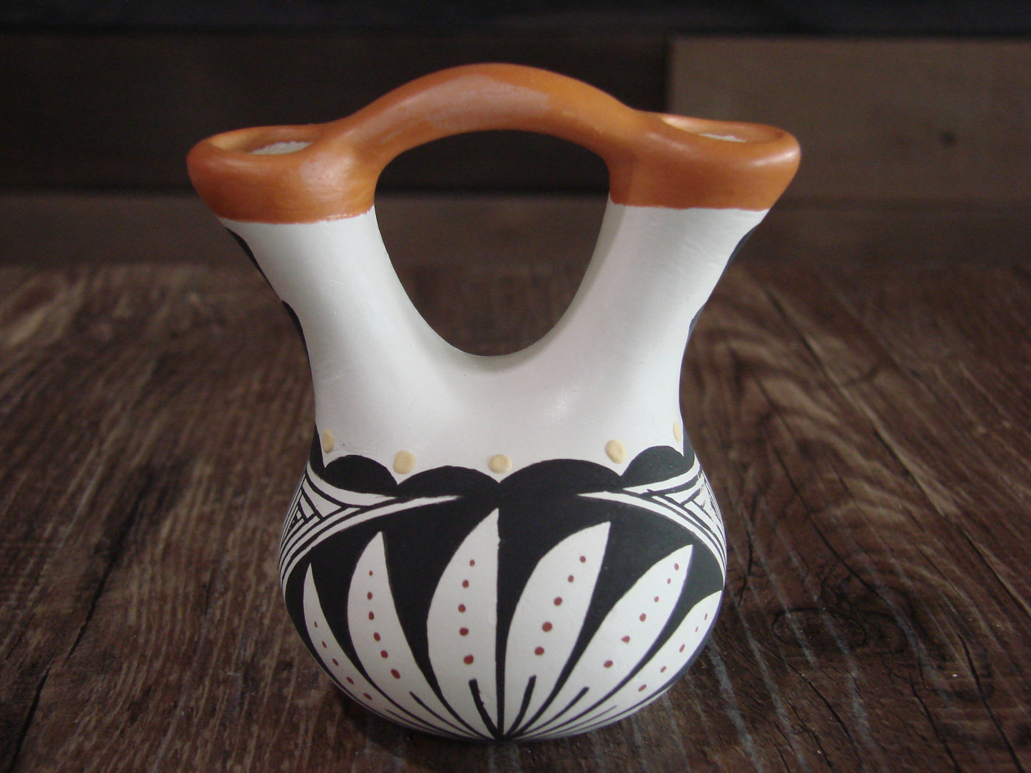 Small Native American Hand Painted Fine Line Wedding Vase by Cyaz