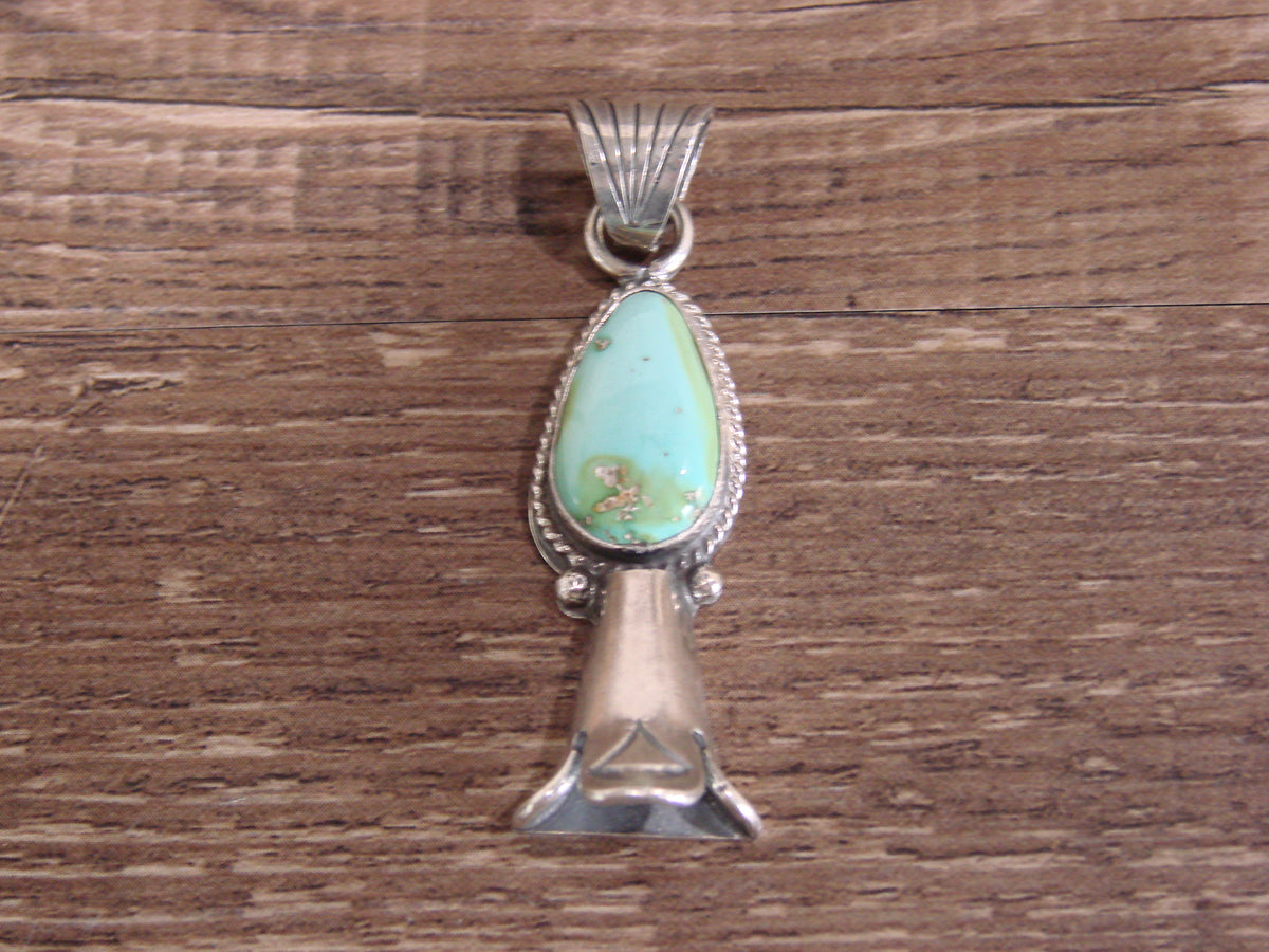 Native American Sterling Silver & Turquoise Squash Blossom Pendant by Betone