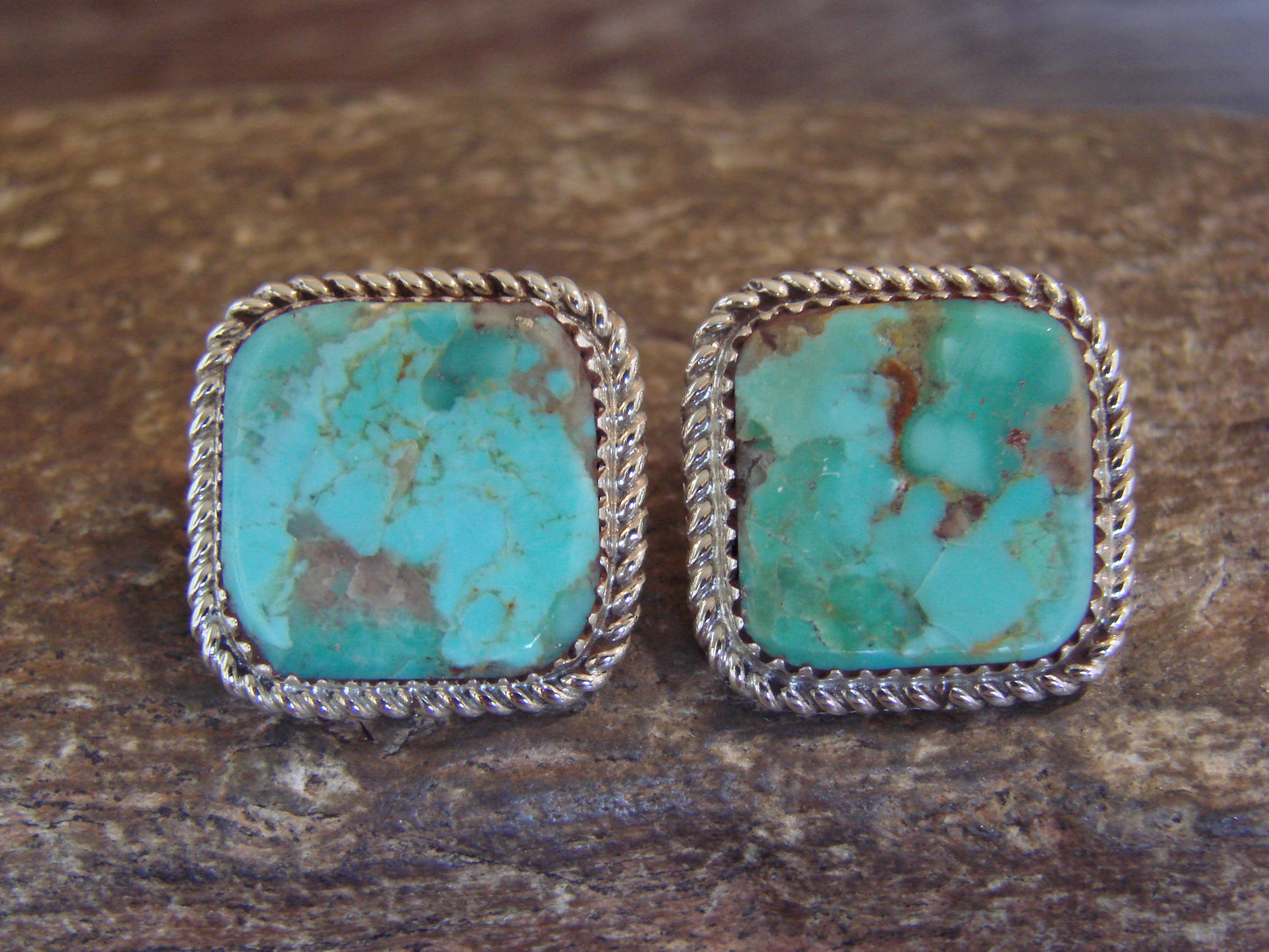 Native American Sterling Silver & Turquoise Post Earrings - Larry