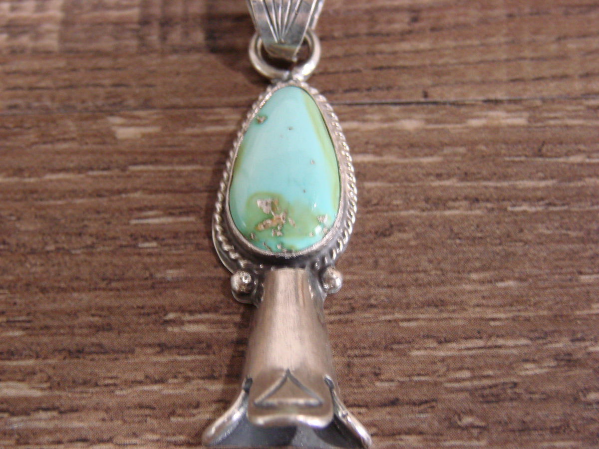 Native American Sterling Silver & Turquoise Squash Blossom Pendant by Betone