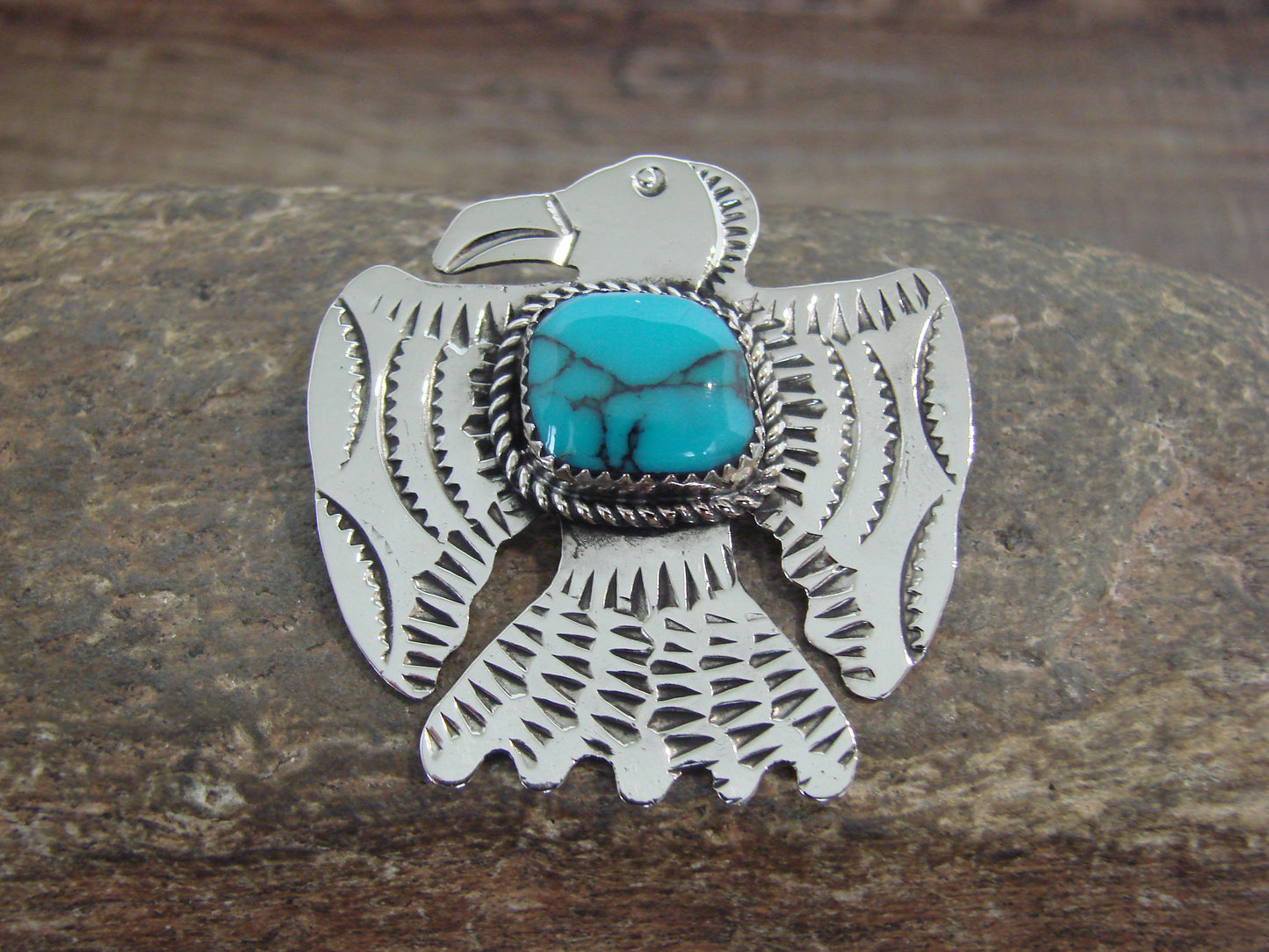 Native American Nickel Silver & Turquoise Thunderbird Pendant - Cleveland