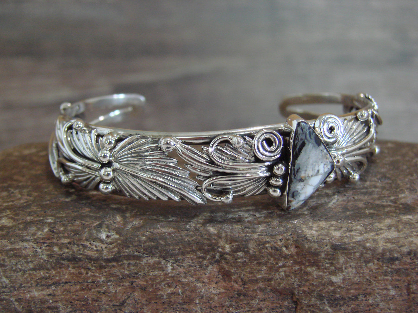 Native American Sterling Silver White Buffalo Turquoise Bracelet by Delgarito