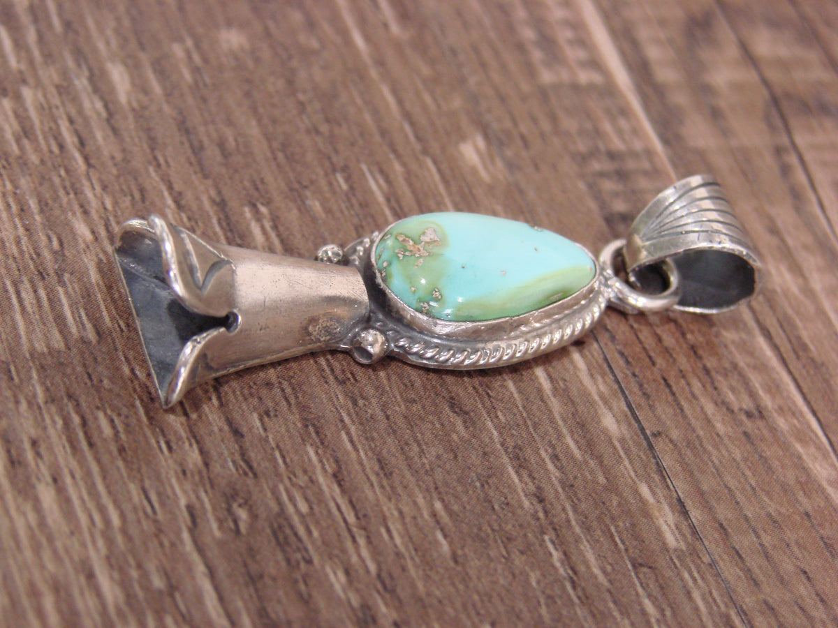 Native American Sterling Silver & Turquoise Squash Blossom Pendant by Betone