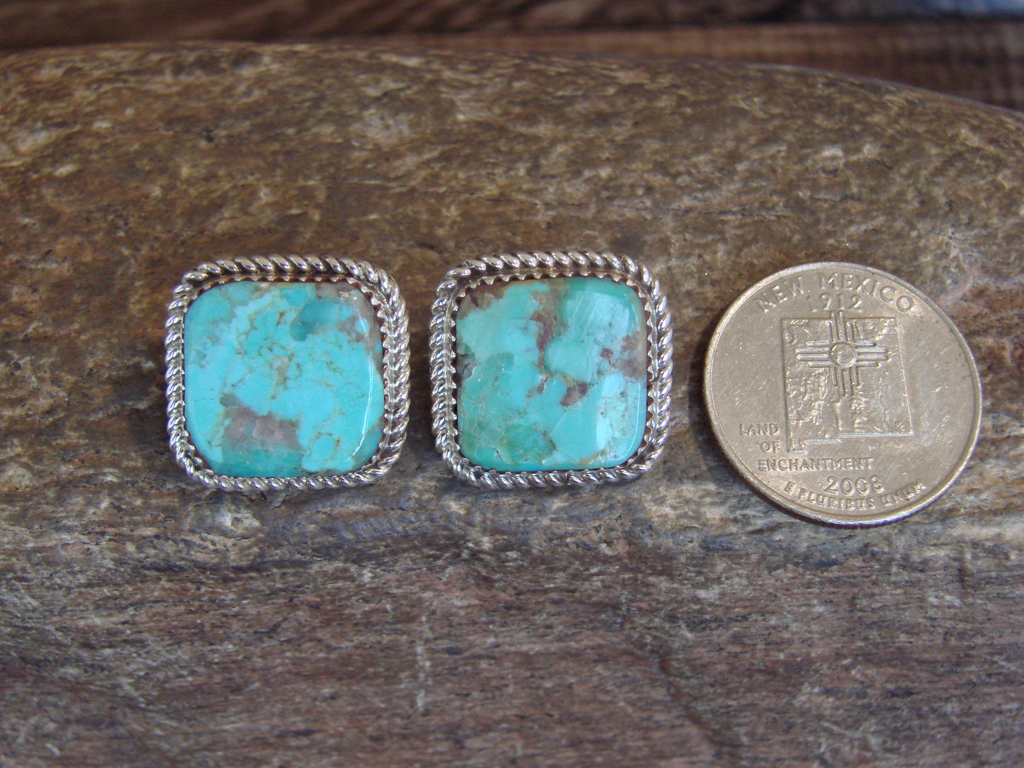 Native American Sterling Silver & Turquoise Post Earrings - Larry
