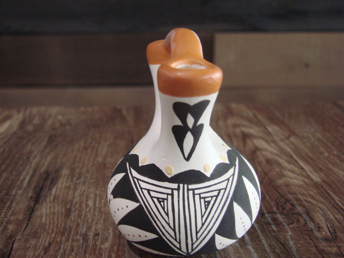 Small Native American Hand Painted Fine Line Wedding Vase by Cyaz