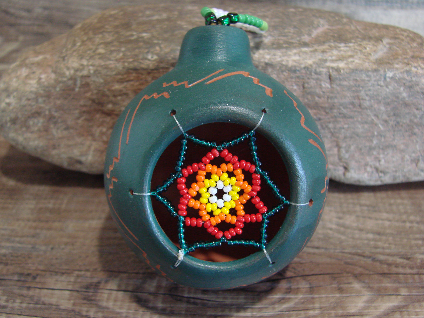 Native American Hand Etched Beaded Dream Catcher Ornament - Benally