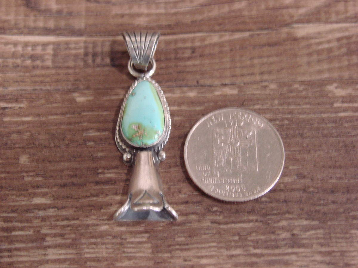 Native American Sterling Silver & Turquoise Squash Blossom Pendant by Betone