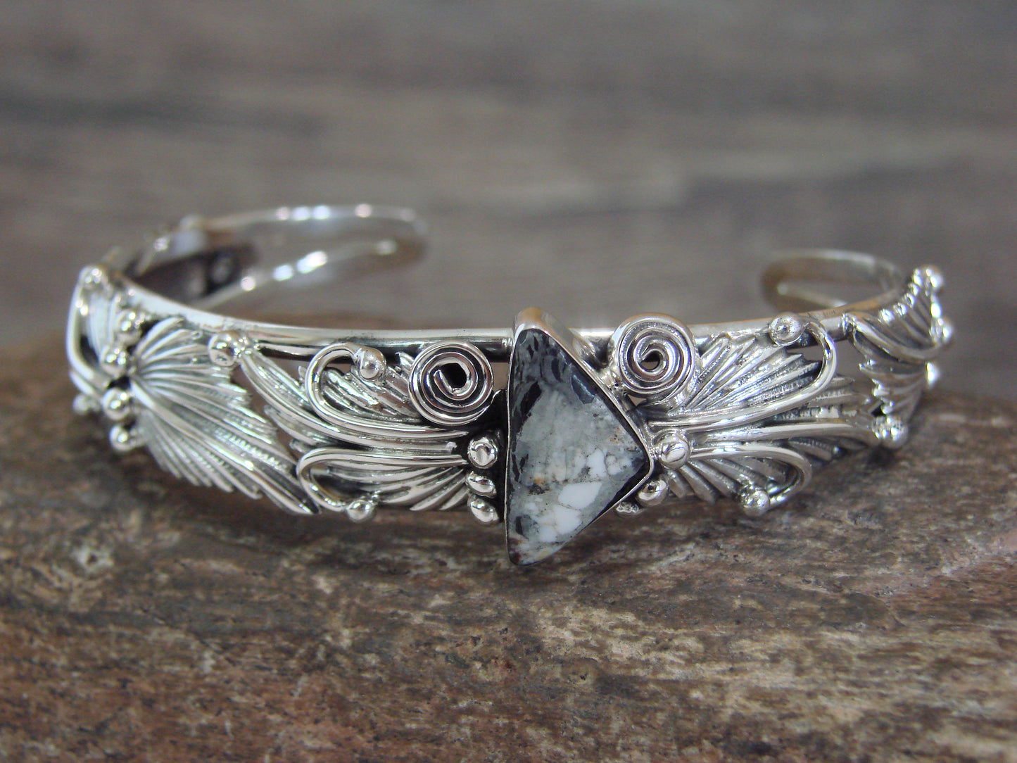 Native American Sterling Silver White Buffalo Turquoise Bracelet by Delgarito
