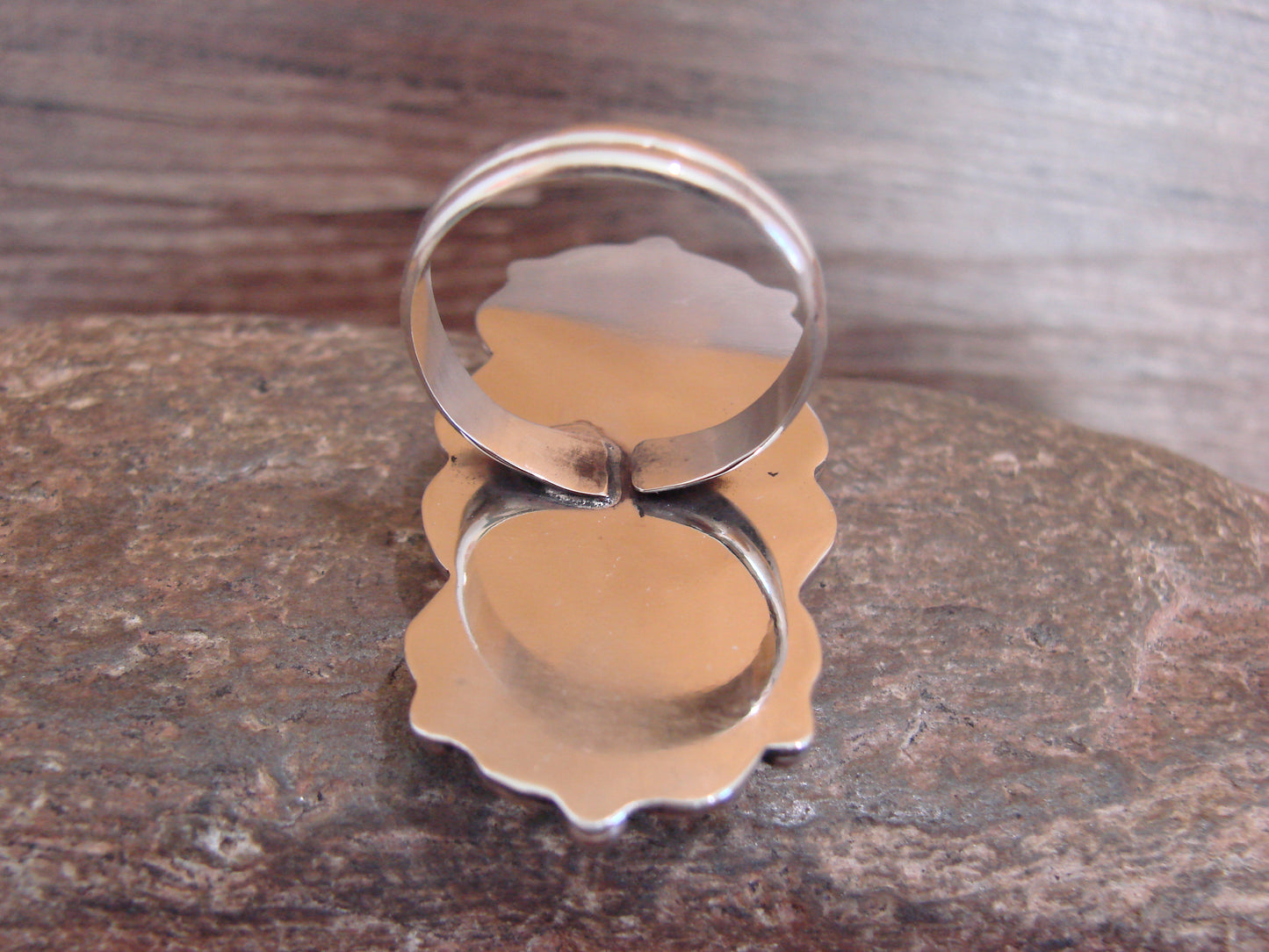 Native American Nickel Silver & Turquoise Adjustable Ring by Cleveland - Size 8 - 10