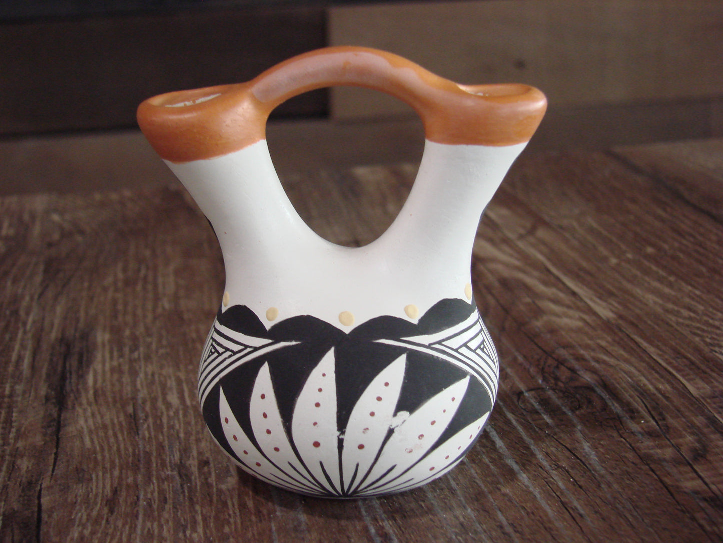 Small Native American Hand Painted Fine Line Wedding Vase by Cyaz