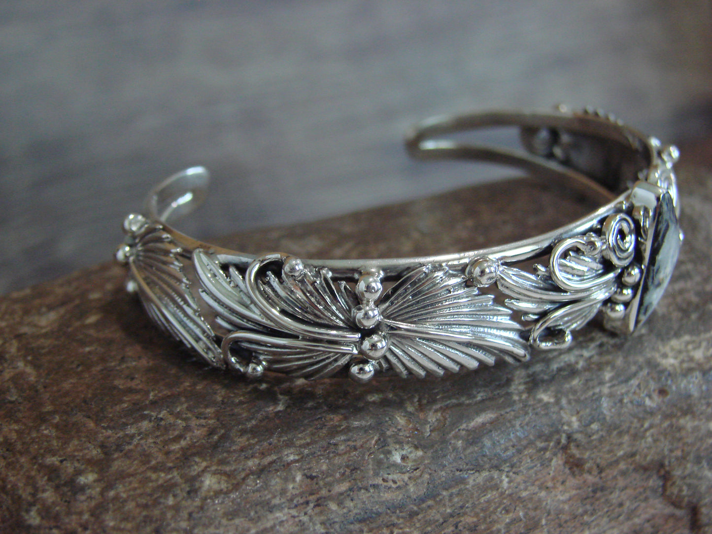 Native American Sterling Silver White Buffalo Turquoise Bracelet by Delgarito