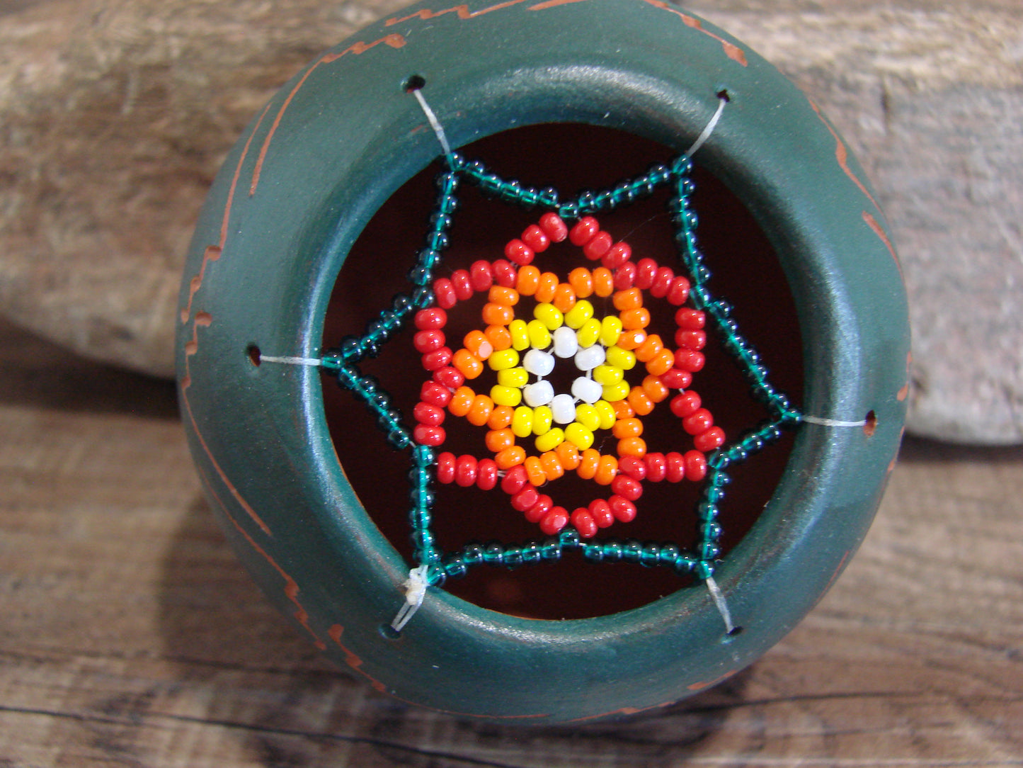 Native American Hand Etched Beaded Dream Catcher Ornament - Benally