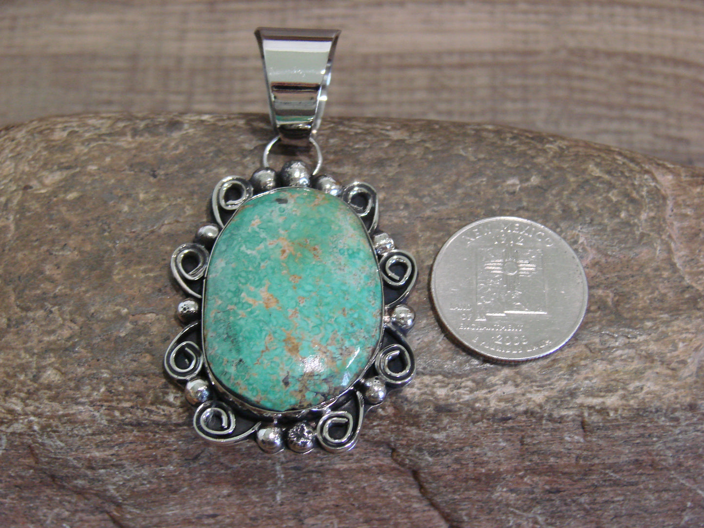Native American Nickel Silver & Turquoise Pendant - Cleveland