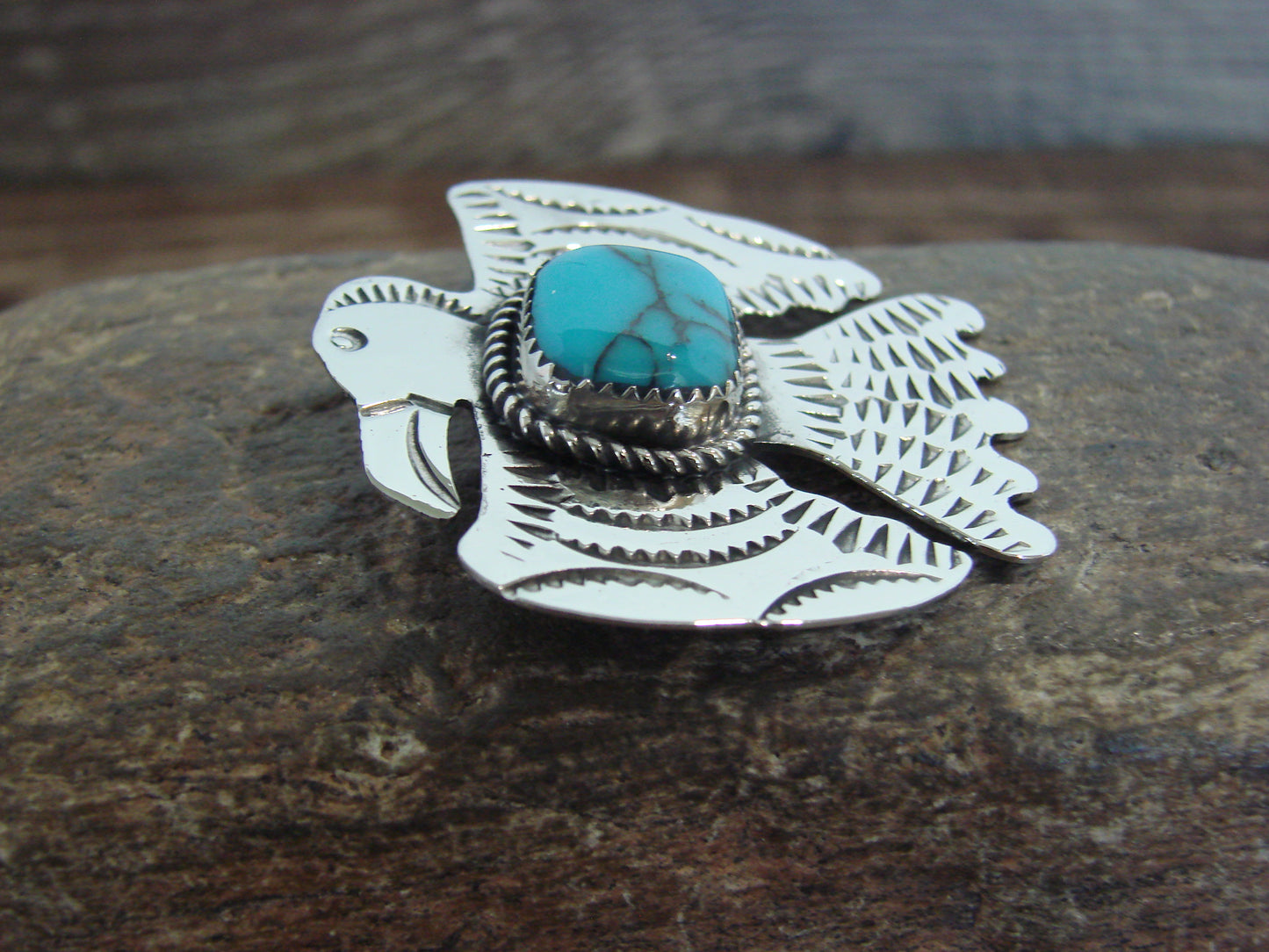Native American Nickel Silver & Turquoise Thunderbird Pendant - Cleveland
