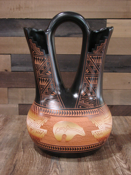 Native American Hand Etched Bear Wedding Vase by Aragon