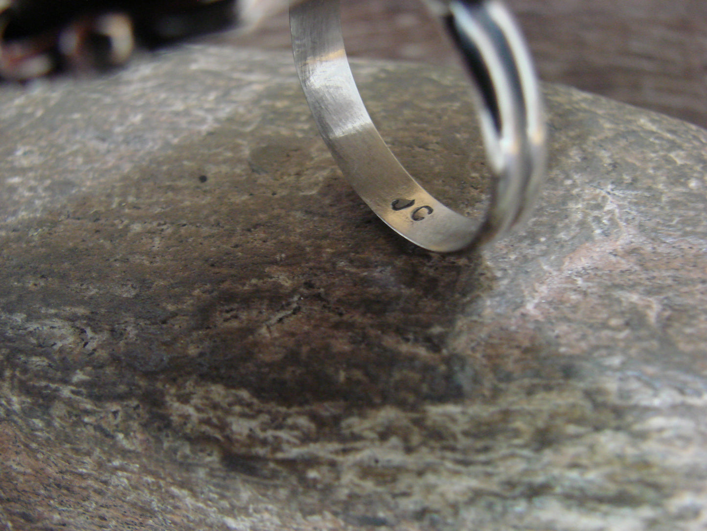 Native American Nickel Silver & Turquoise Adjustable Ring by Cleveland - Size 8 - 10