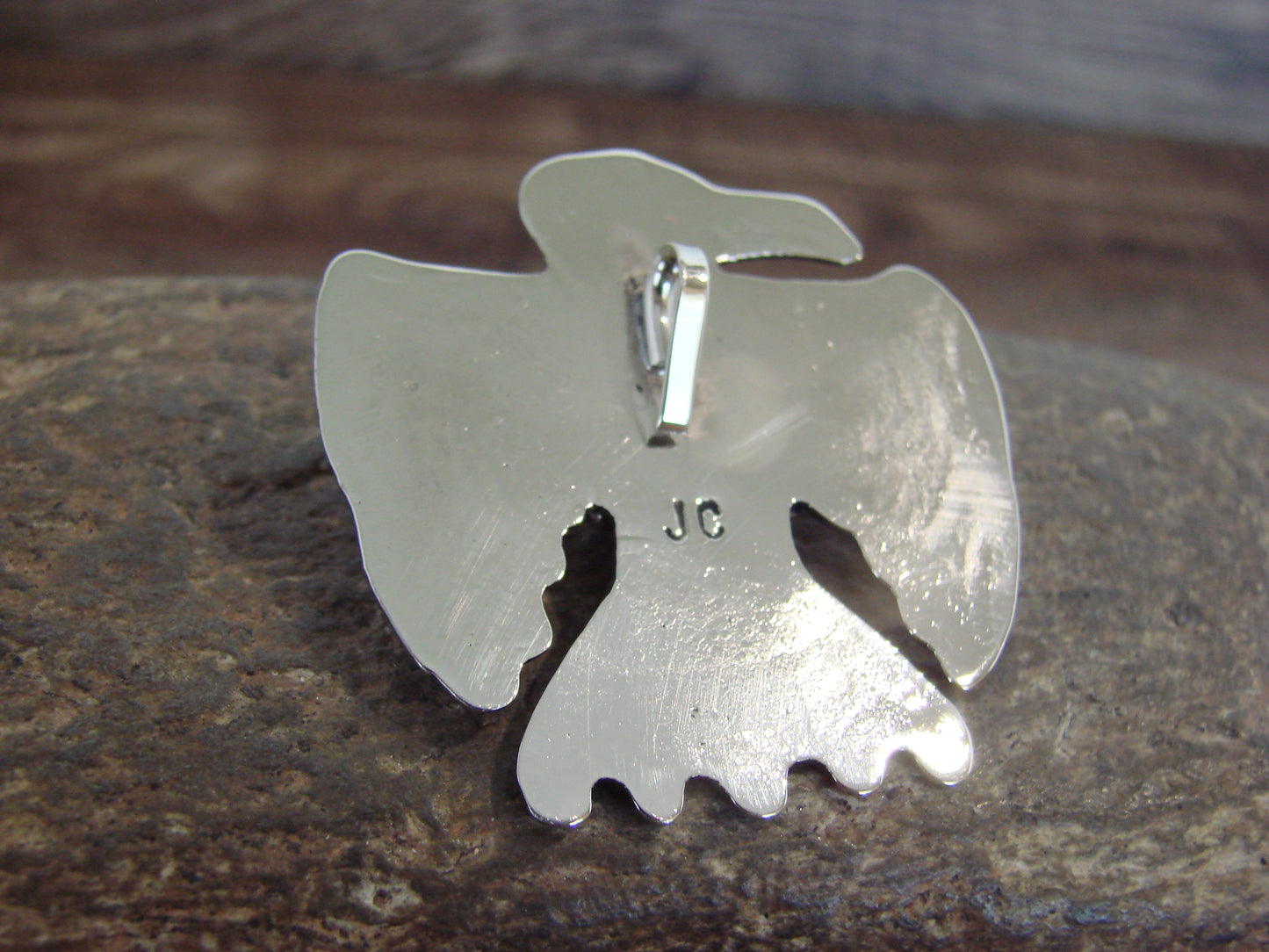 Native American Nickel Silver & Turquoise Thunderbird Pendant - Cleveland