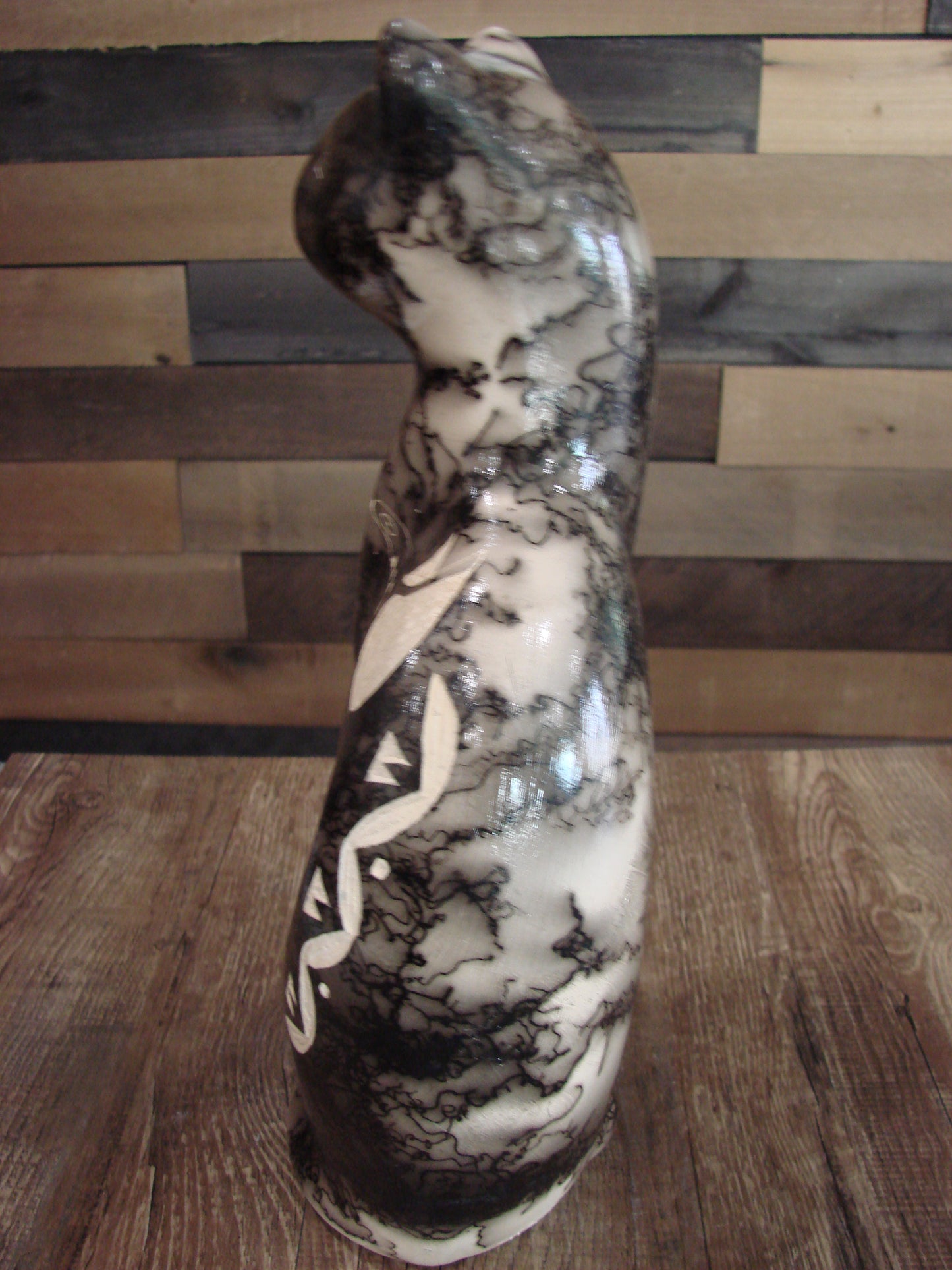 Native American Navajo Pottery Horse Hair Cat Sculpture by Vail