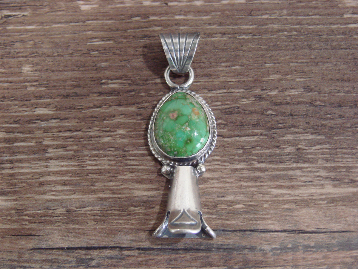 Native American Sterling Silver & Turquoise Squash Blossom Pendant by Betone