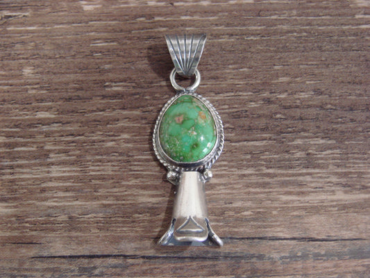 Native American Sterling Silver & Turquoise Squash Blossom Pendant by Betone