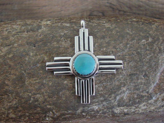 Native American Sterling Silver & Turquoise Zia Symbol Pendant - Yazzie