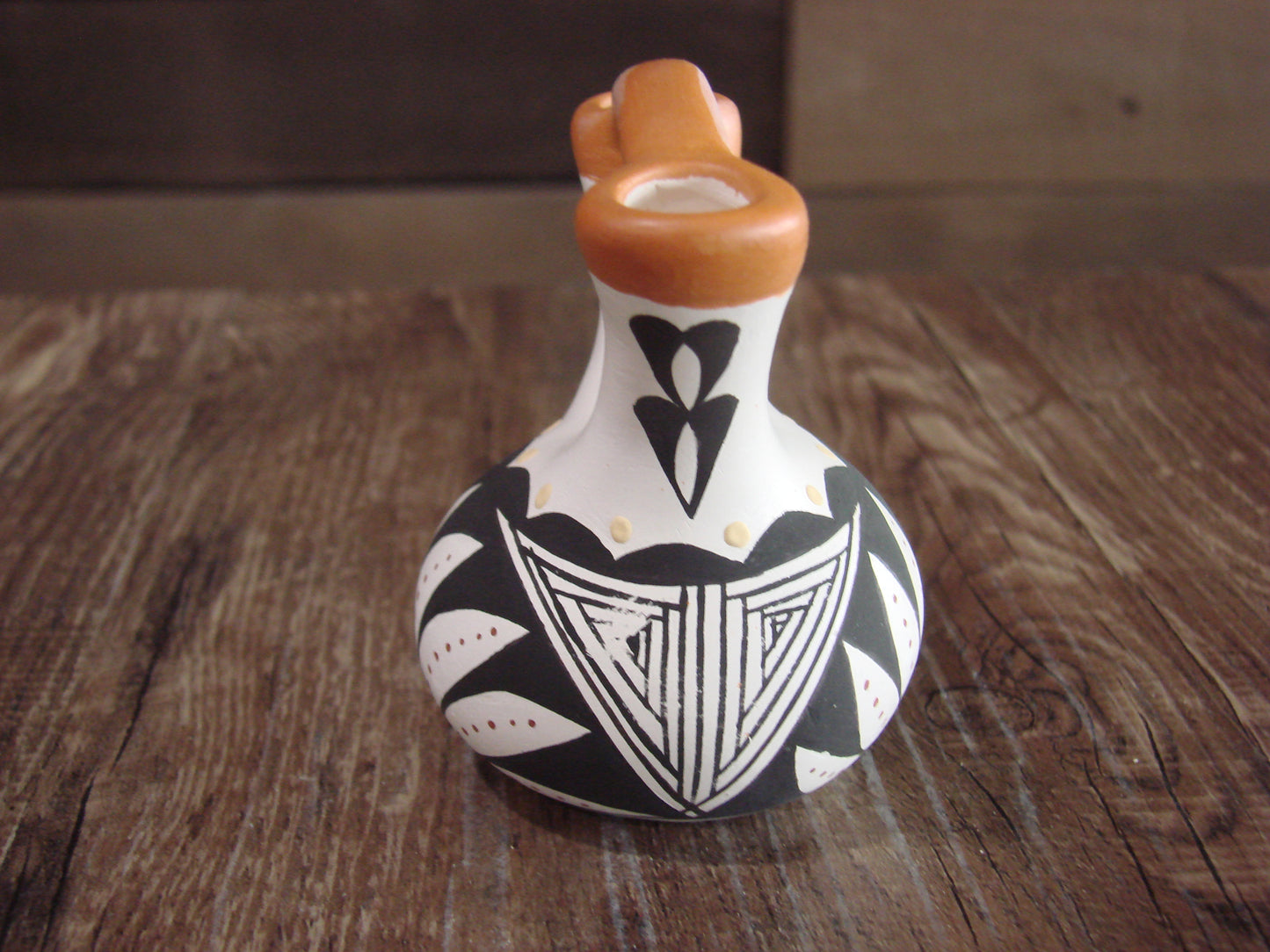 Small Native American Hand Painted Fine Line Wedding Vase by Cyaz