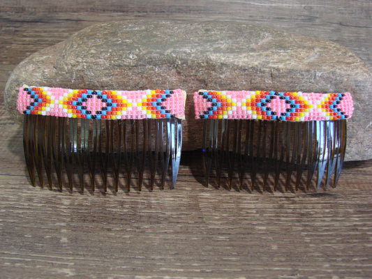 Native American Hand Beaded Hair Comb Set by Cleveland