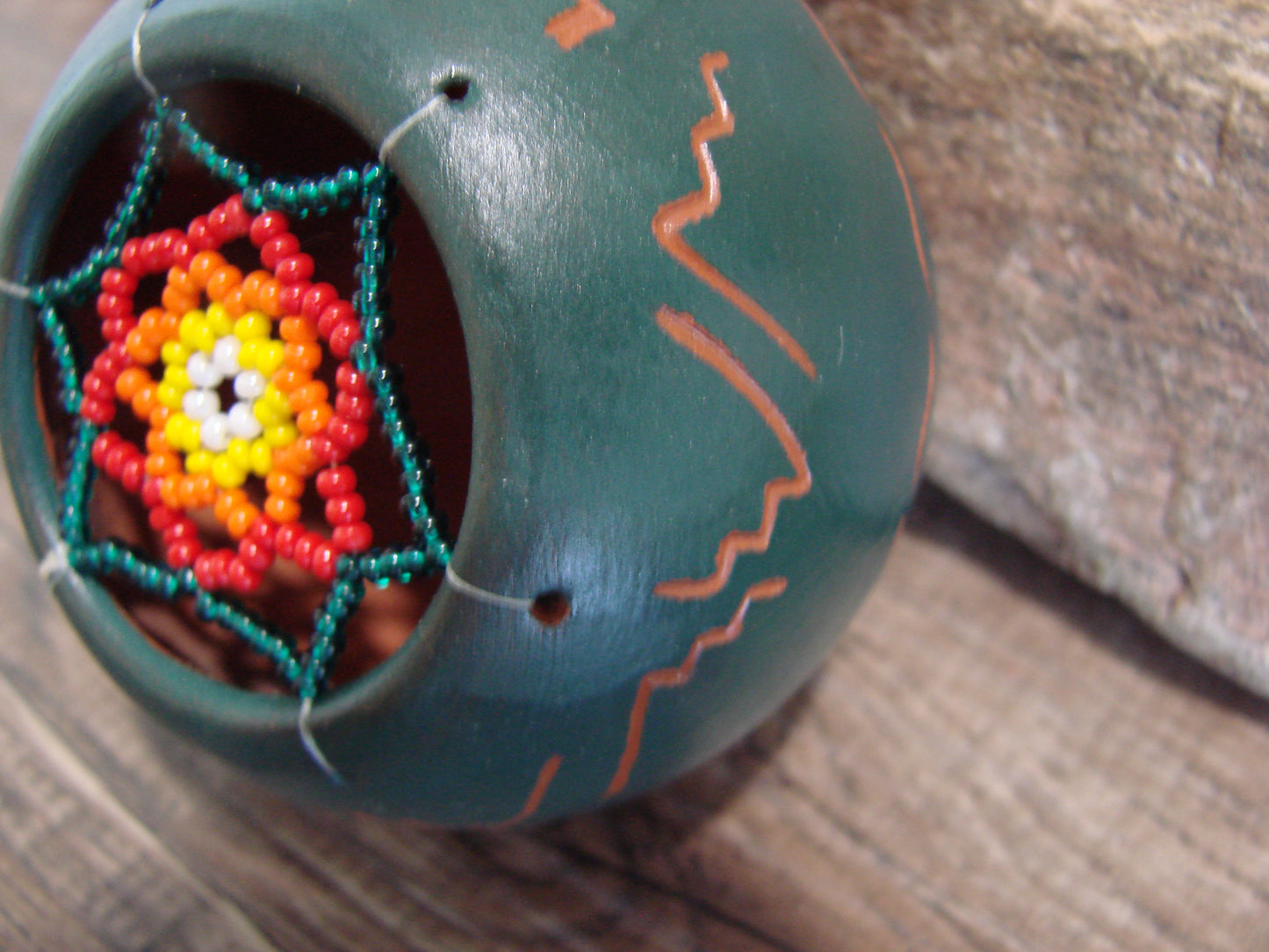 Native American Hand Etched Beaded Dream Catcher Ornament - Benally