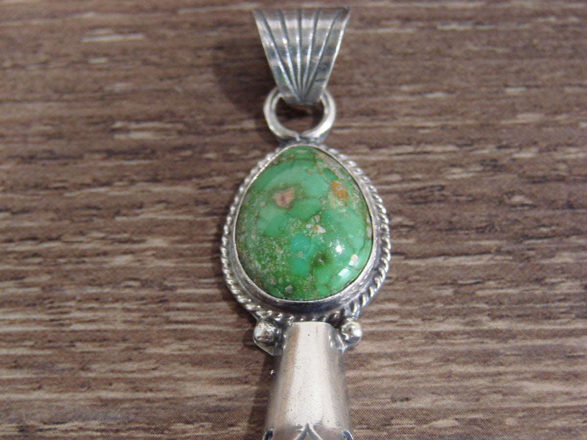 Native American Sterling Silver & Turquoise Squash Blossom Pendant by Betone