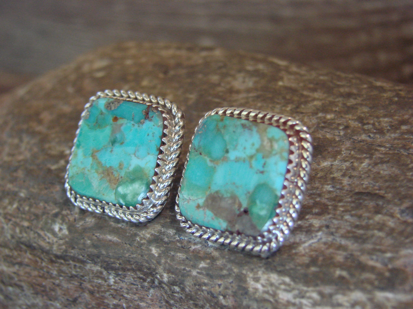 Native American Sterling Silver & Turquoise Post Earrings - Larry