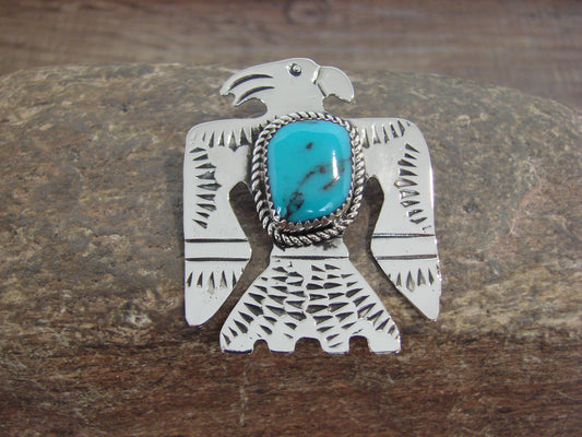 Native American Nickel Silver & Turquoise Parrot Pendant - Cleveland