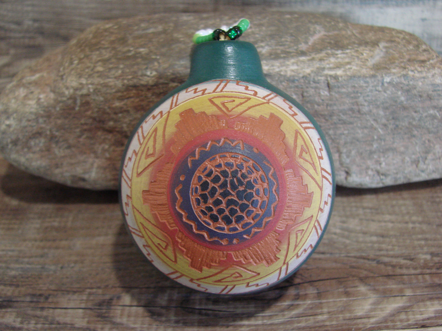 Native American Hand Etched Beaded Dream Catcher Ornament - Benally