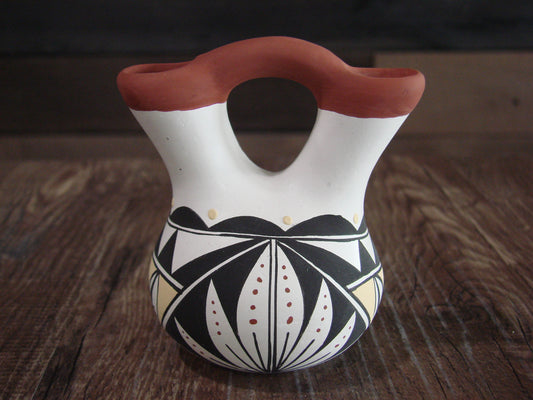 Small Native American Hand Painted Fine Line Wedding Vase by Cyaz