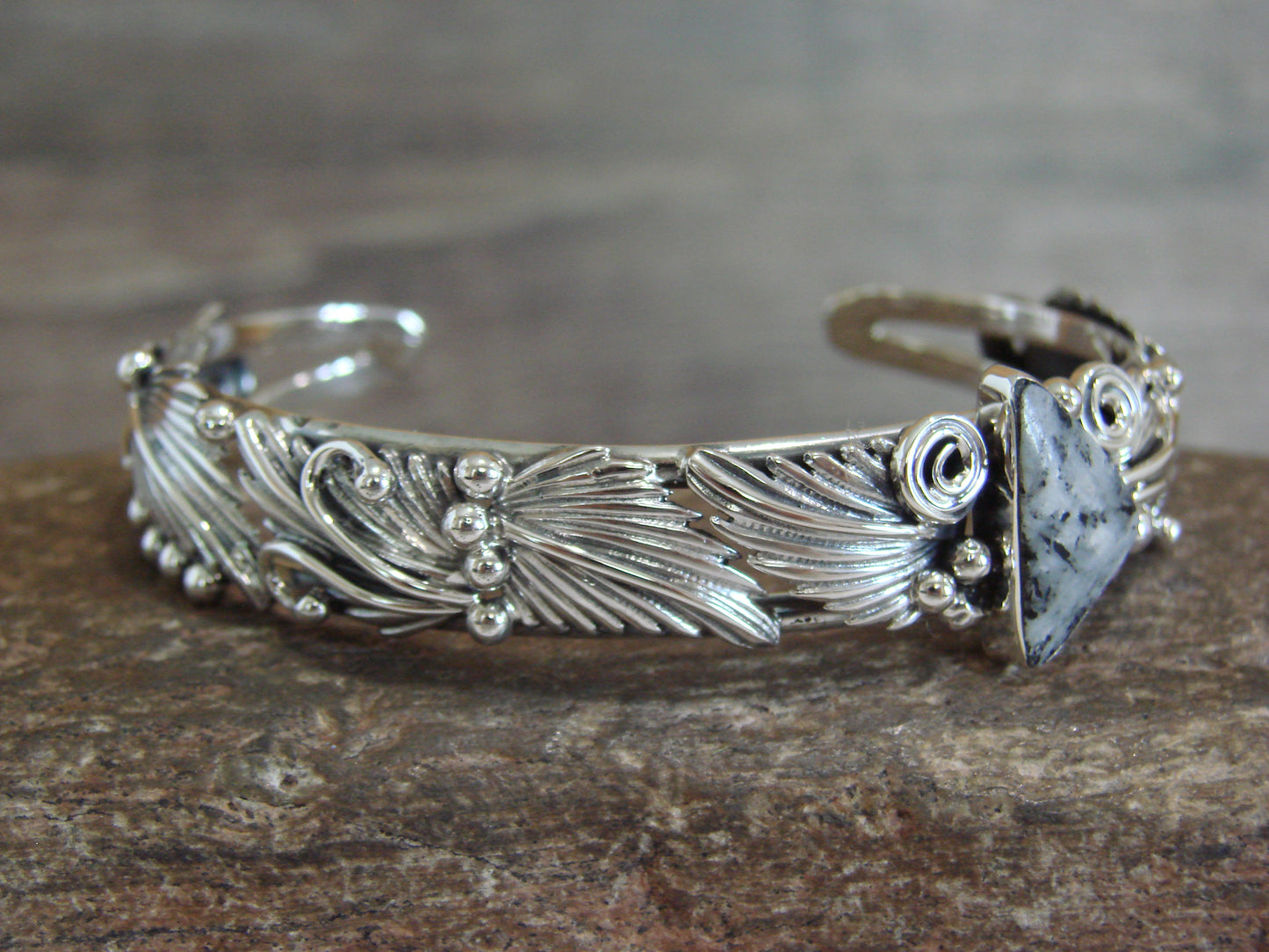Native American Sterling Silver White Buffalo Turquoise Bracelet by Delgarito