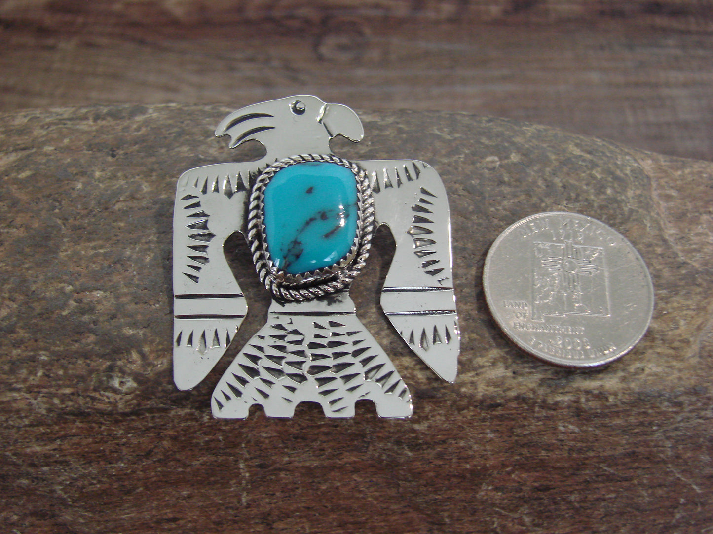 Native American Nickel Silver & Turquoise Parrot Pendant - Cleveland