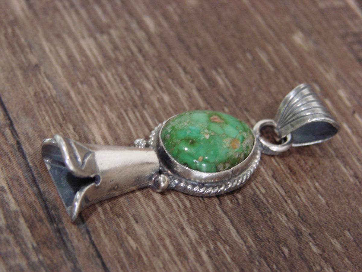 Native American Sterling Silver & Turquoise Squash Blossom Pendant by Betone