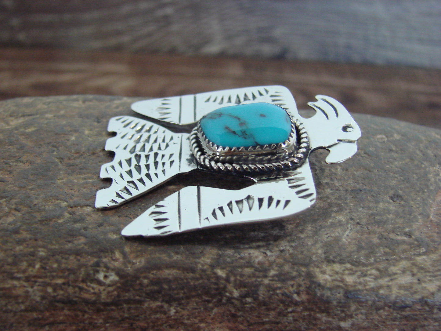 Native American Nickel Silver & Turquoise Parrot Pendant - Cleveland