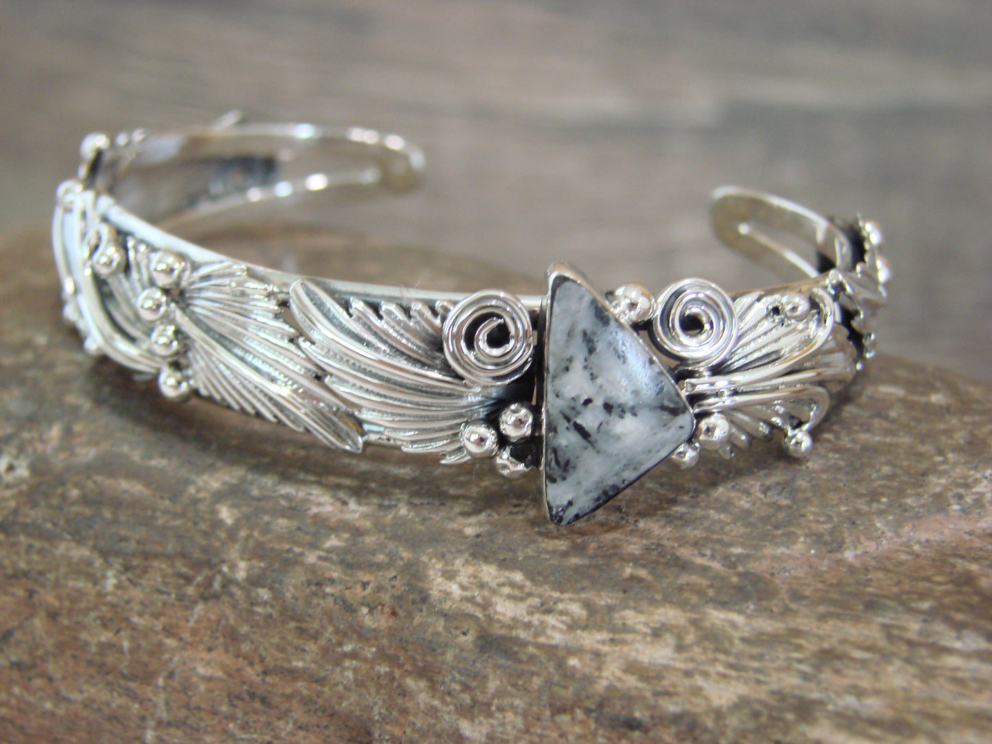 Native American Sterling Silver White Buffalo Turquoise Bracelet by Delgarito