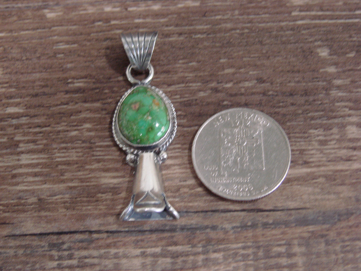 Native American Sterling Silver & Turquoise Squash Blossom Pendant by Betone