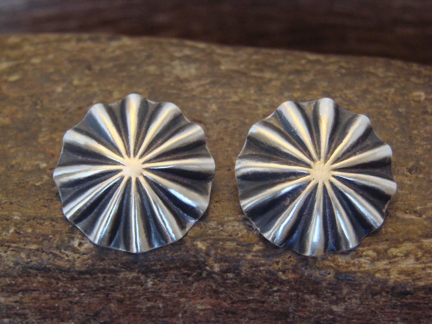 Native American Sterling Silver Concho Post Earrings by Soce