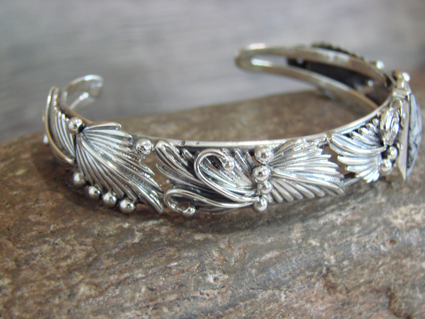 Native American Sterling Silver White Buffalo Turquoise Bracelet by Delgarito