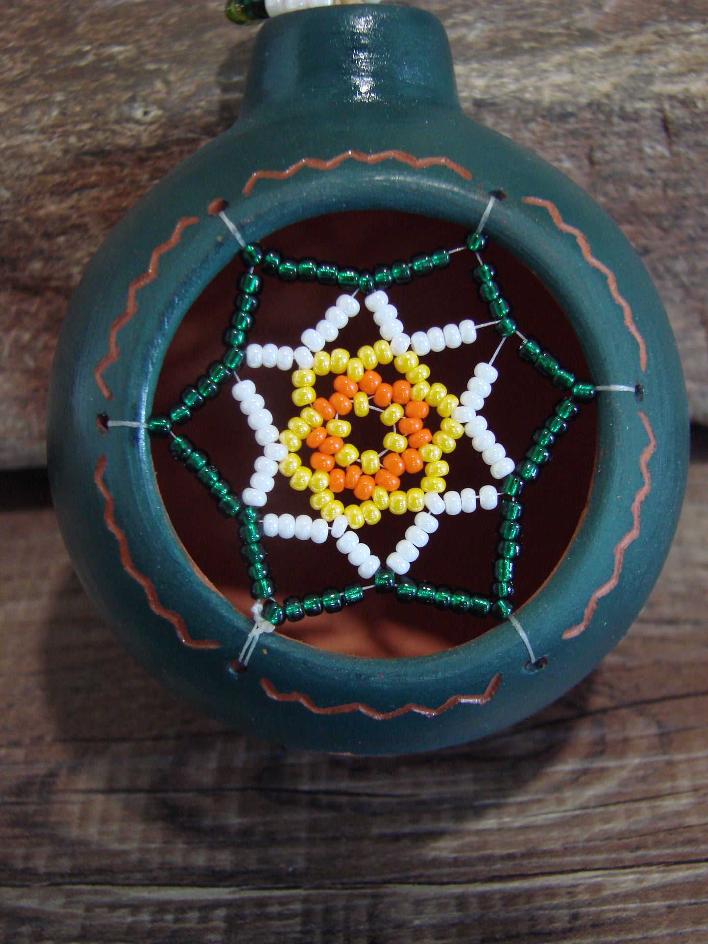 Native American Hand Etched Beaded Dream Catcher Ornament - Benally