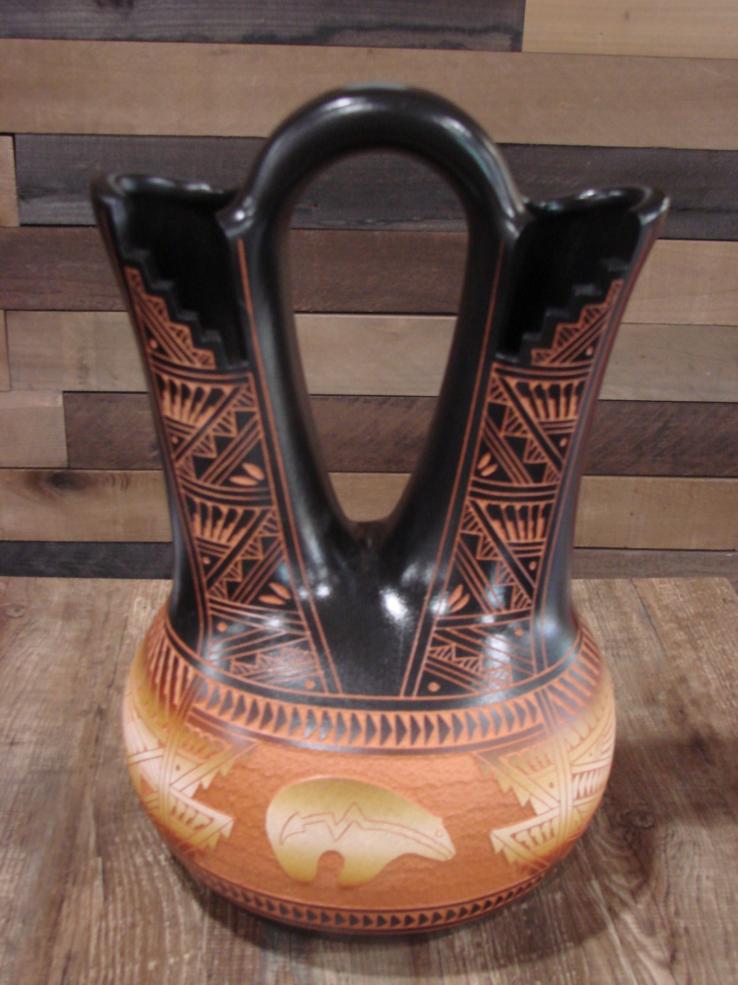 Native American Hand Etched Bear Wedding Vase by Aragon