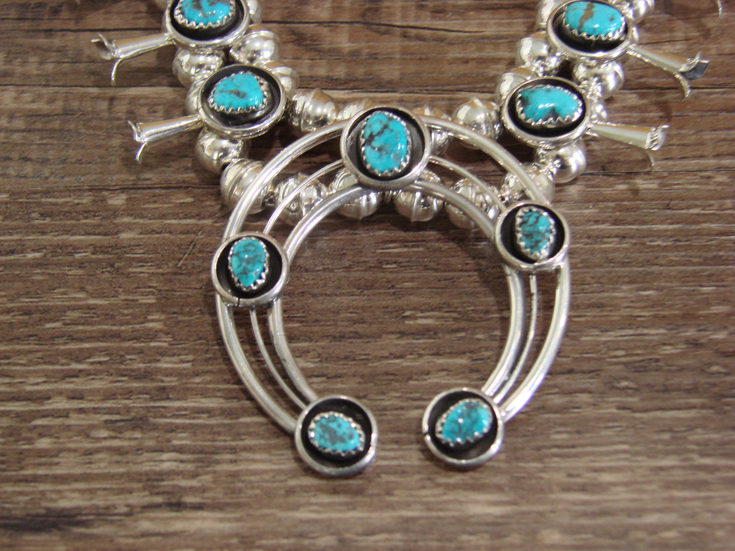 Native American Sterling Silver Turquoise Squash Blossom Set by Garcia