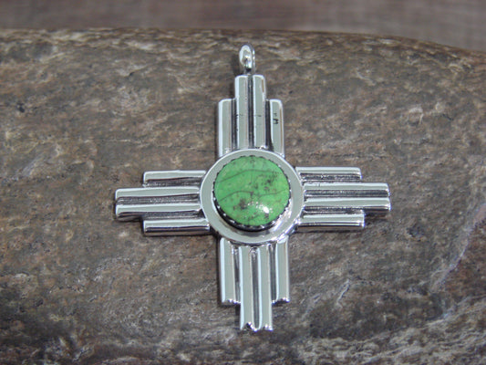 Native American Sterling Silver & Gaspeite Zia Symbol Pendant - Yazzie